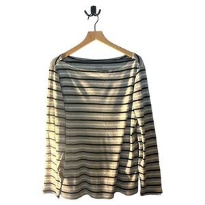 Gap Favorite‎ Long Sleeve Striped Boatneck Top Gray Black XXL